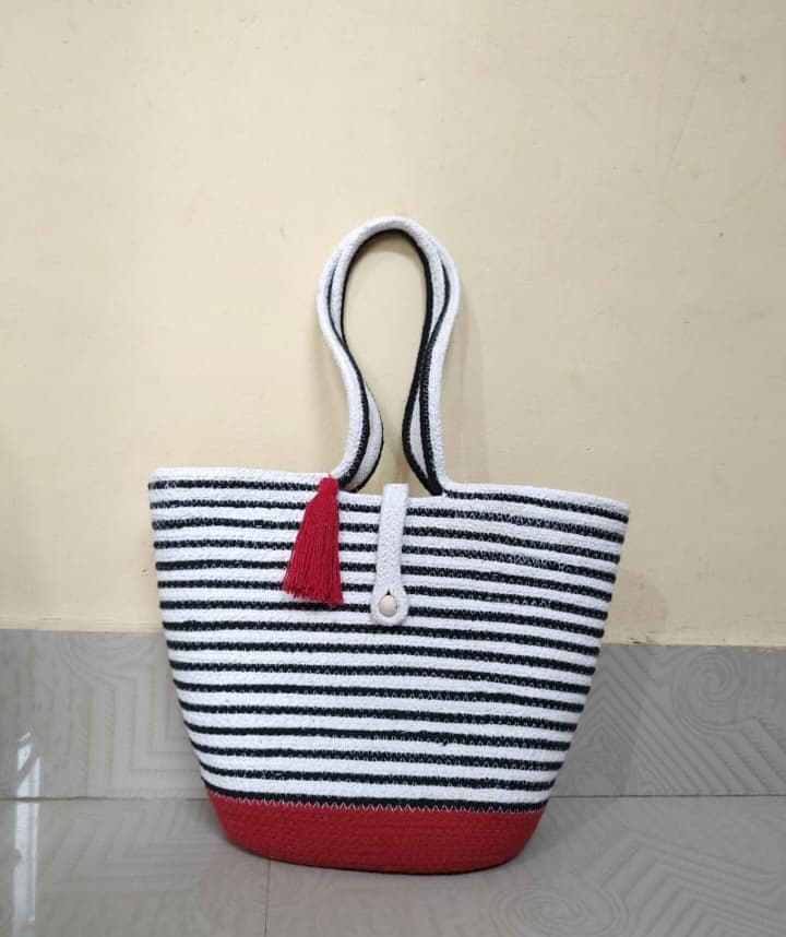 Urban Stripe Rope Tote with Tassel