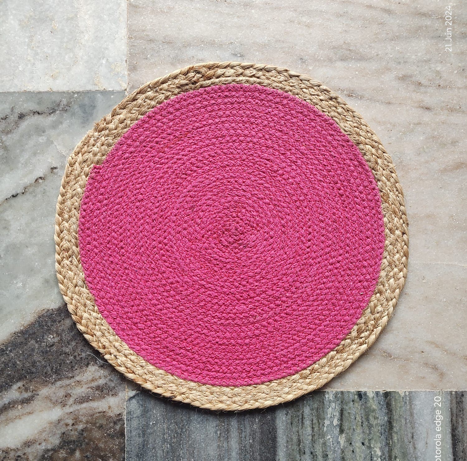 Pink Bloom Round Rug – Natural Border (set of 6 pcs)